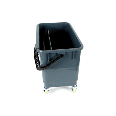 Clean Tek Professional 25 Qt Gray Bucket - with Wheels, U-Shaped Sieve - 22" x 11 1/2" x 13 1/2" - 1 count box