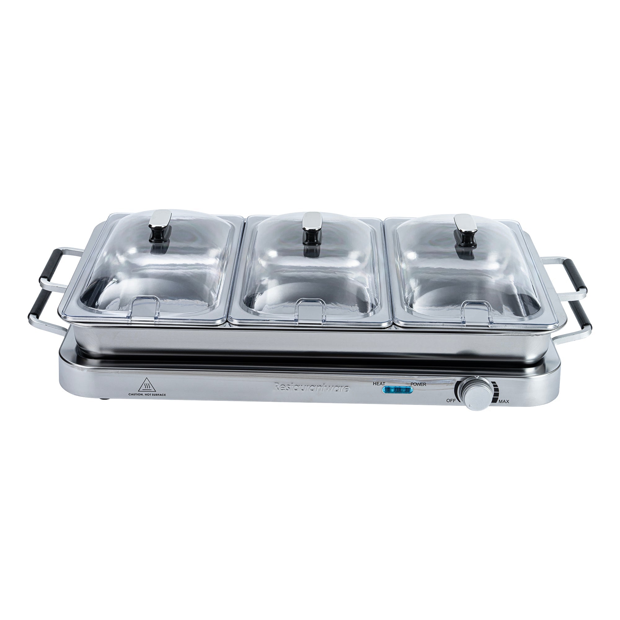 Kitchen Tek Stainless Steel Buffet Server and Food Warmer - 120V, with (3) 2.5 Qt Buffet Pans and (1) 7.5 Qt Warming Tray - 1 count box