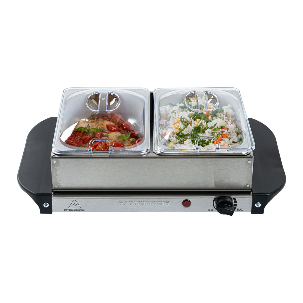 Kitchen Tek Stainless Steel Buffet Server and Food Warmer - 120V, with (2) 1.5 Qt Buffet Pans - 1 count box