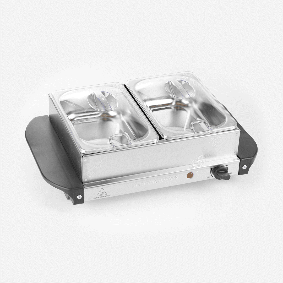 Kitchen Tek Stainless Steel Buffet Server and Food Warmer - 120V, with (2) 1.5 Qt Buffet Pans - 1 count box
