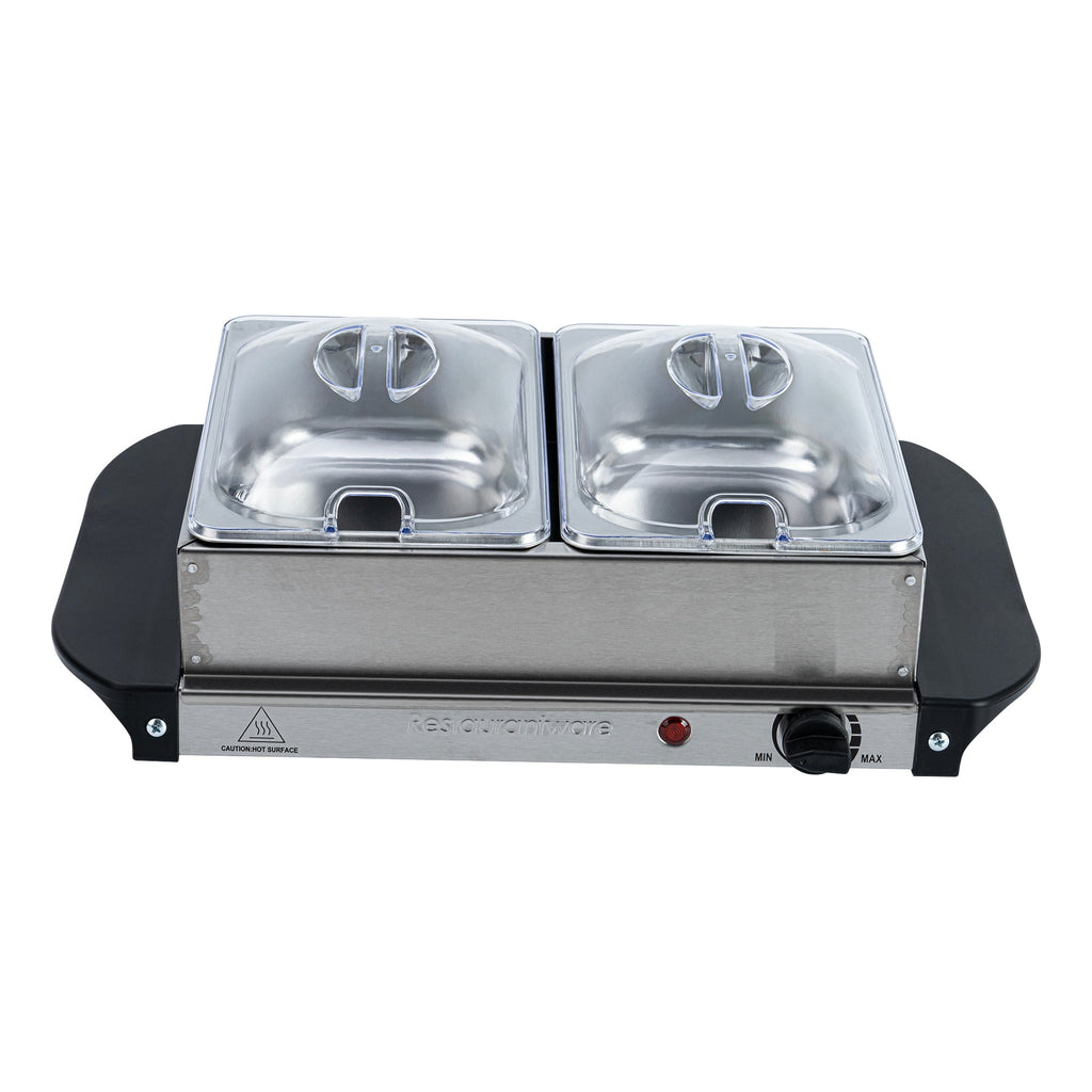 Kitchen Tek Stainless Steel Buffet Server and Food Warmer - 120V, with (2) 1.5 Qt Buffet Pans - 1 count box