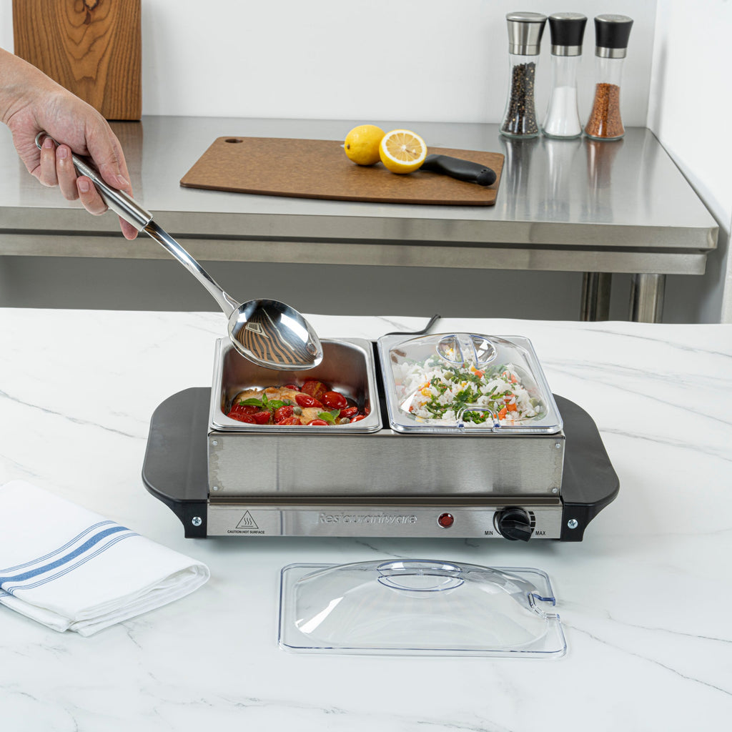 Kitchen Tek Stainless Steel Buffet Server and Food Warmer - 120V, with (2) 1.5 Qt Buffet Pans - 1 count box