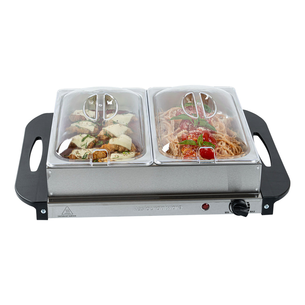 Kitchen Tek Stainless Steel Buffet Server and Food Warmer - 120V, with (2) 2.5 Qt Buffet Pans - 1 count box