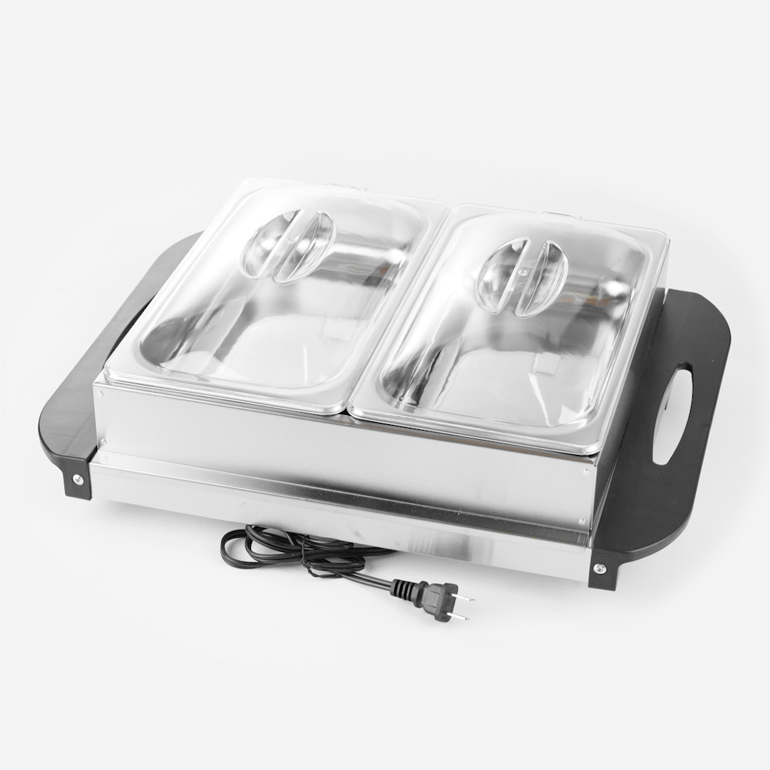 Kitchen Tek Stainless Steel Buffet Server and Food Warmer - 120V, with (2) 2.5 Qt Buffet Pans - 1 count box