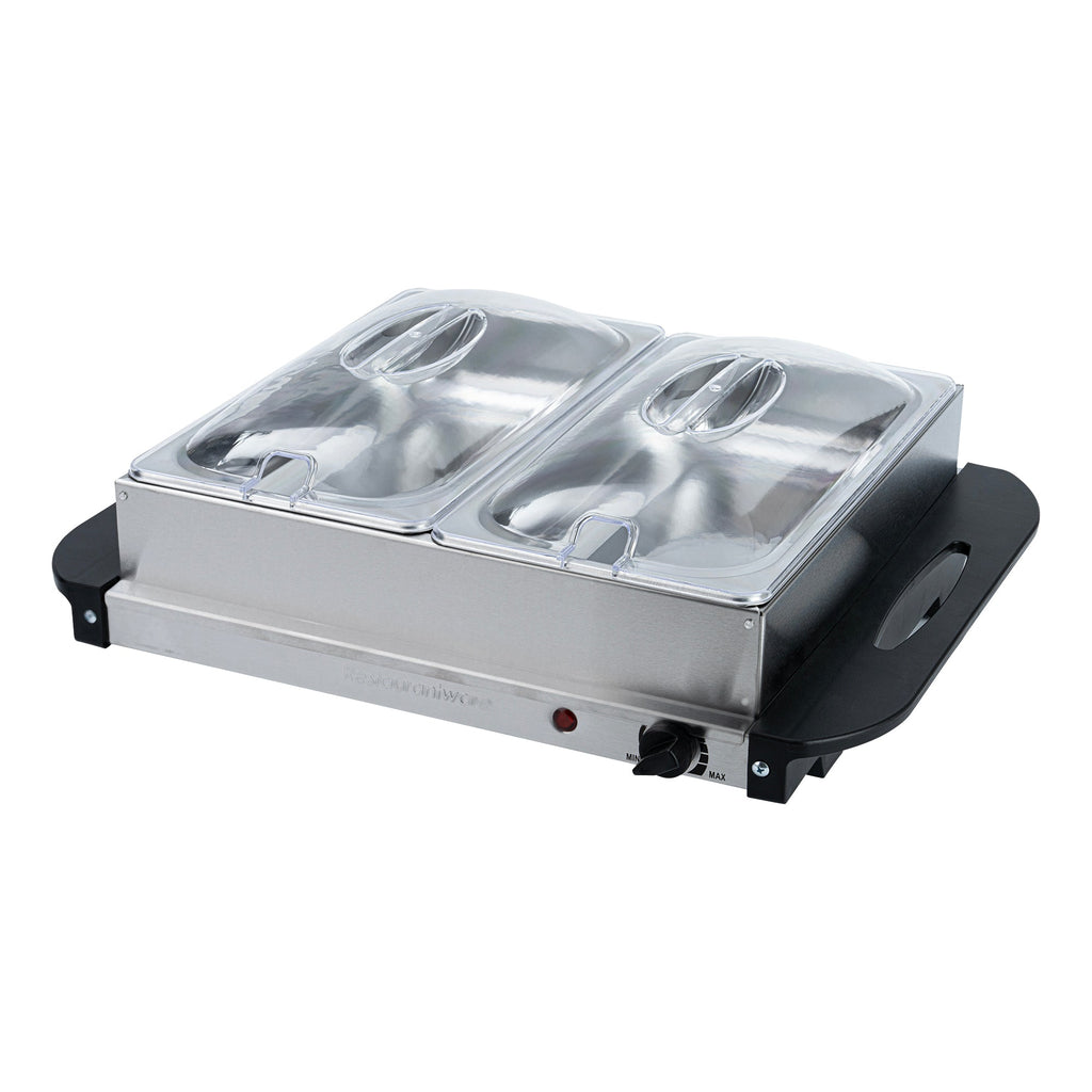 Kitchen Tek Stainless Steel Buffet Server and Food Warmer - 120V, with (2) 2.5 Qt Buffet Pans - 1 count box