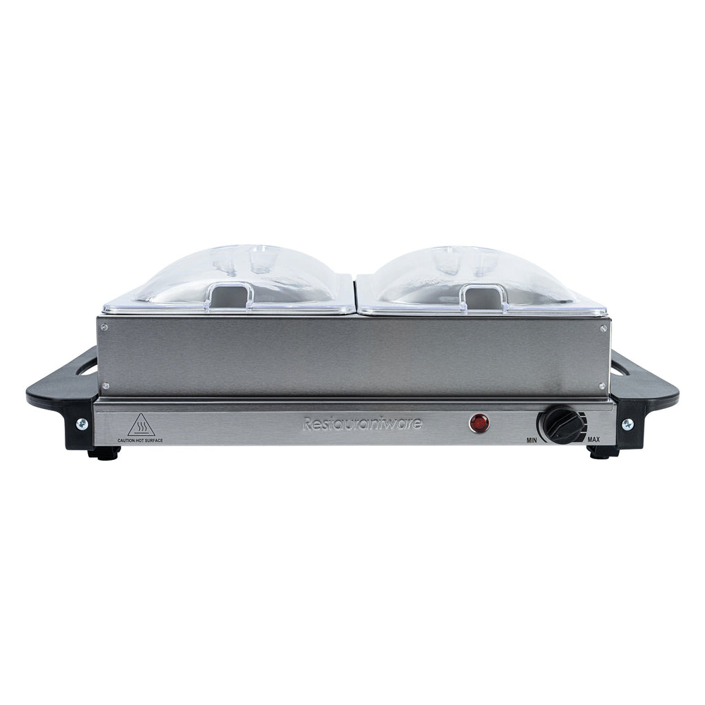 Kitchen Tek Stainless Steel Buffet Server and Food Warmer - 120V, with (2) 2.5 Qt Buffet Pans - 1 count box