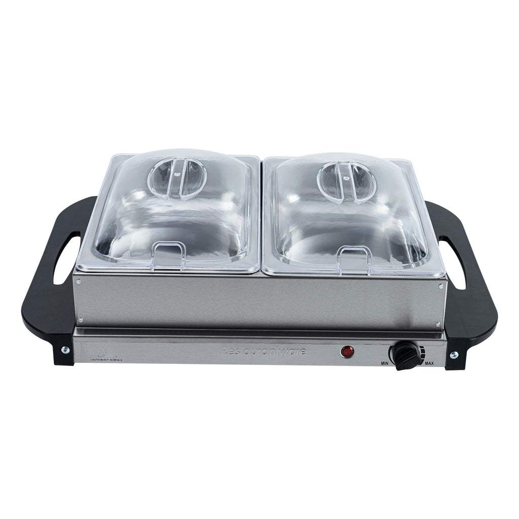 Kitchen Tek Stainless Steel Buffet Server and Food Warmer - 120V, with (2) 2.5 Qt Buffet Pans - 1 count box