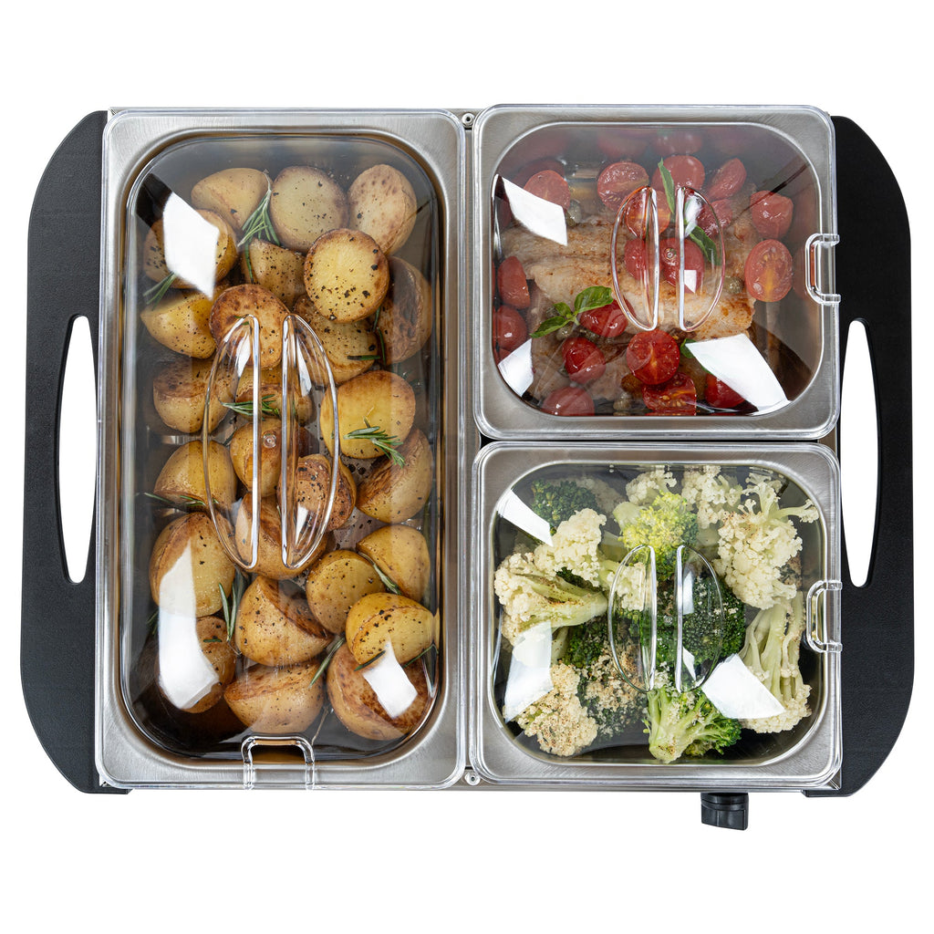 Kitchen Tek Stainless Steel Buffet Server and Food Warmer - 120V, with (2) 1 Qt and (1) 2.5 Qt Buffet Pans - 1 count box
