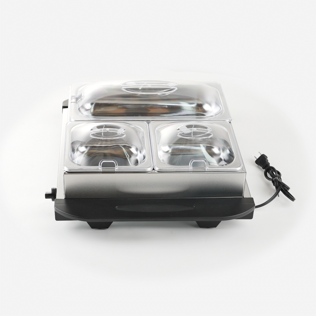 Kitchen Tek Stainless Steel Buffet Server and Food Warmer - 120V, with (2) 1 Qt and (1) 2.5 Qt Buffet Pans - 1 count box