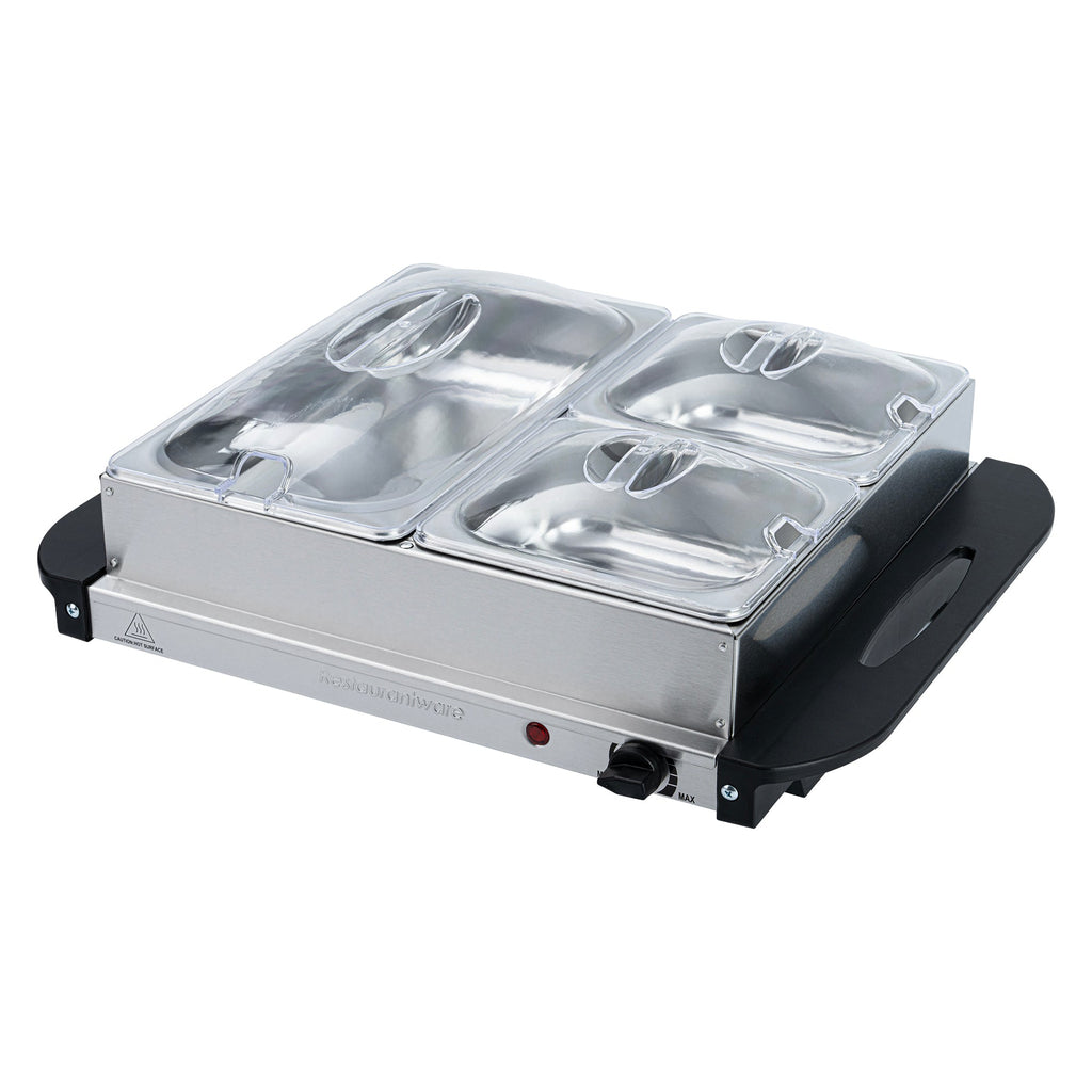 Kitchen Tek Stainless Steel Buffet Server and Food Warmer - 120V, with (2) 1 Qt and (1) 2.5 Qt Buffet Pans - 1 count box