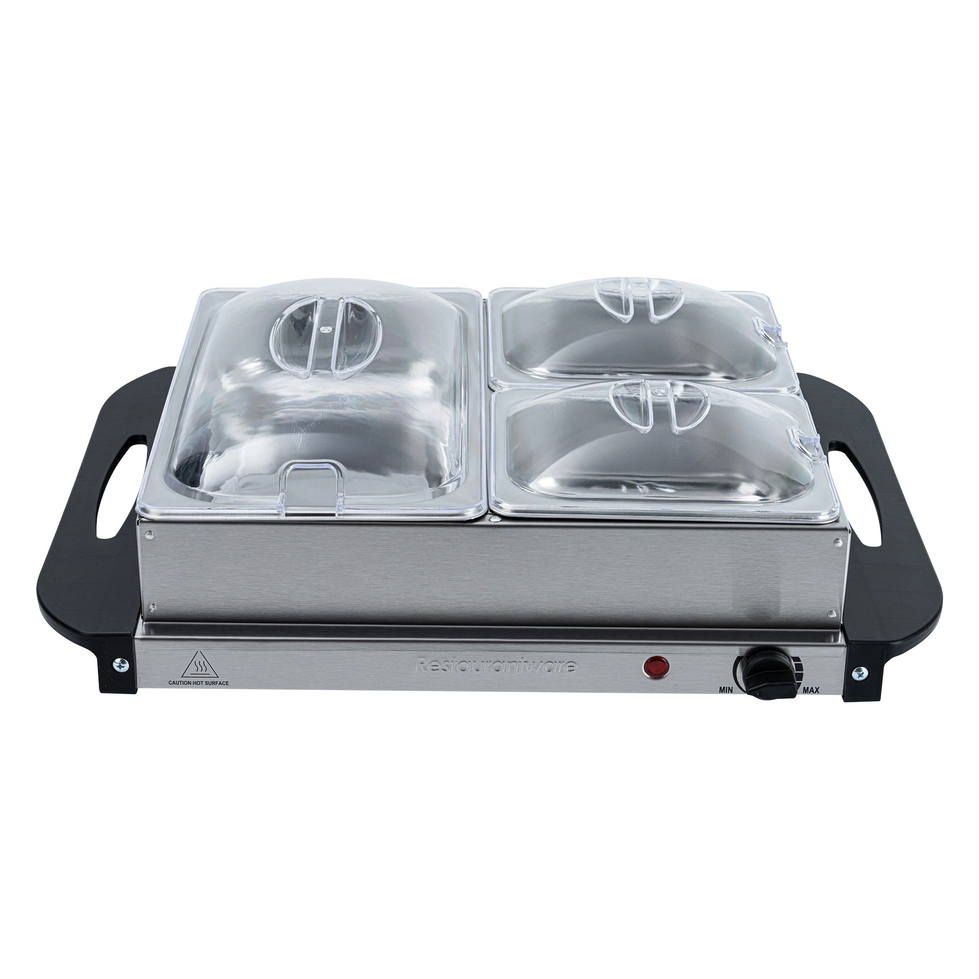 Kitchen Tek Stainless Steel Buffet Server and Food Warmer - 120V, with (2) 1 Qt and (1) 2.5 Qt Buffet Pans - 1 count box