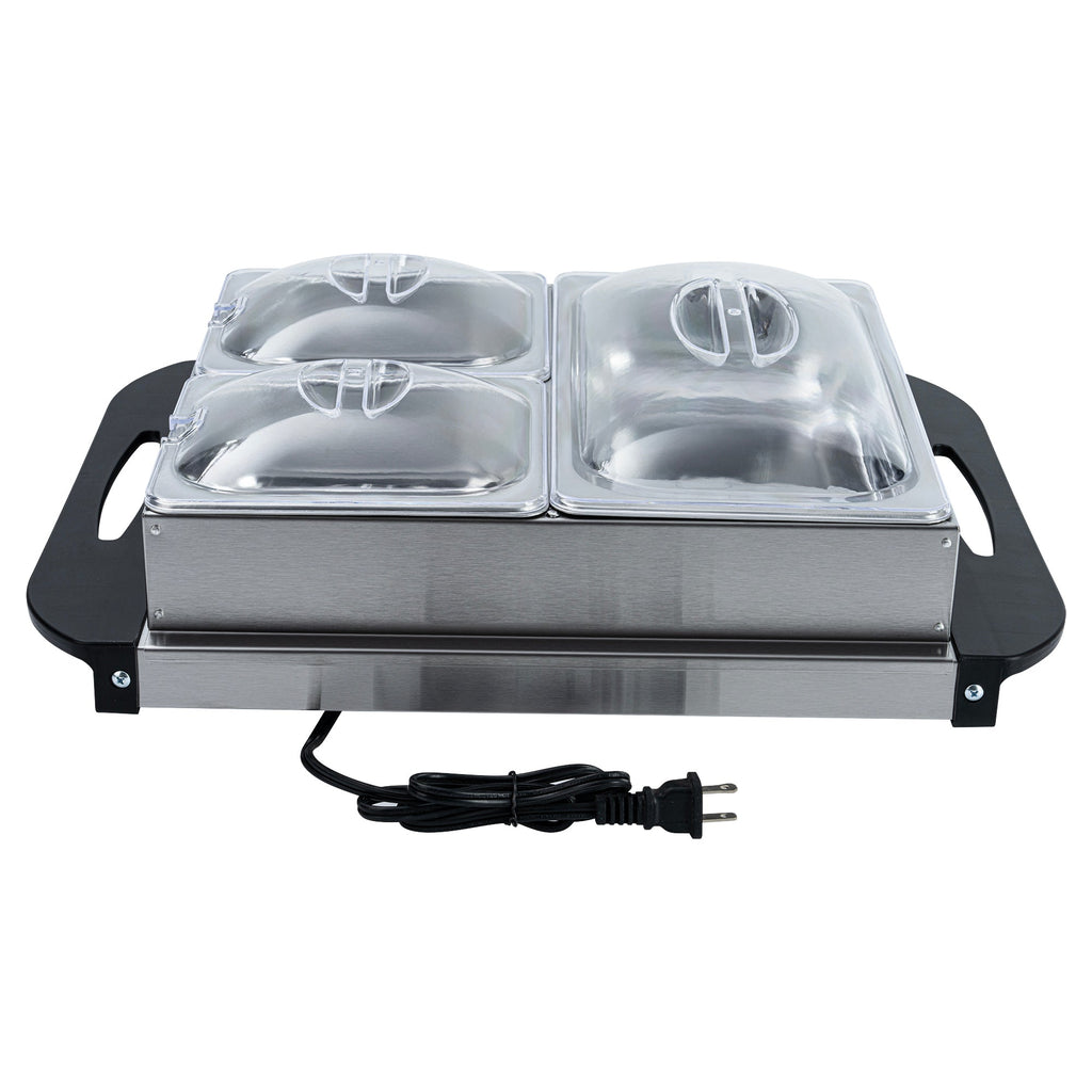 Kitchen Tek Stainless Steel Buffet Server and Food Warmer - 120V, with (2) 1 Qt and (1) 2.5 Qt Buffet Pans - 1 count box