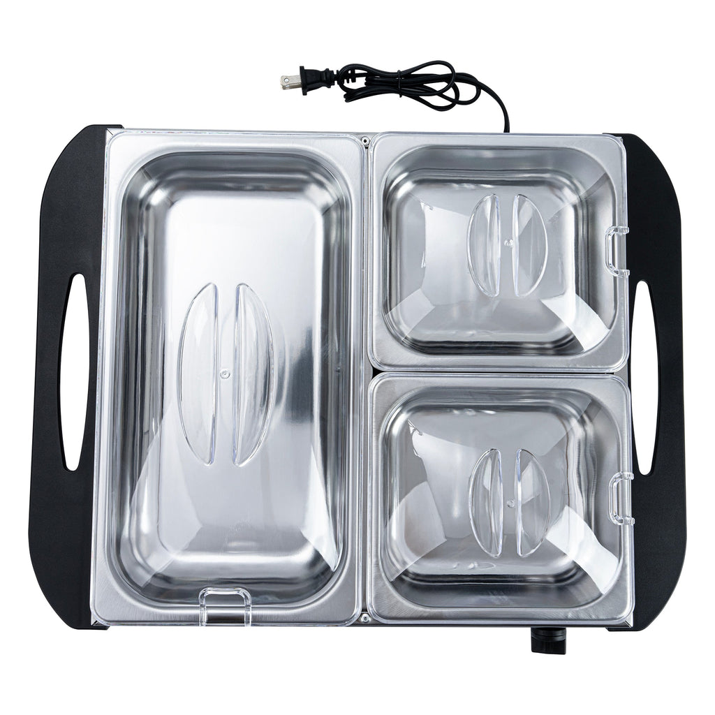 Kitchen Tek Stainless Steel Buffet Server and Food Warmer - 120V, with (2) 1 Qt and (1) 2.5 Qt Buffet Pans - 1 count box