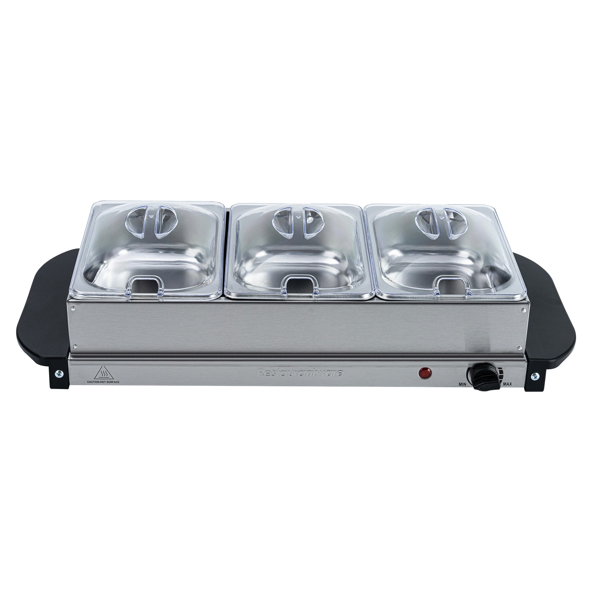 Kitchen Tek Stainless Steel Buffet Server and Food Warmer - 120V, with (3) 1.5 Qt Buffet Pans - 1 count box