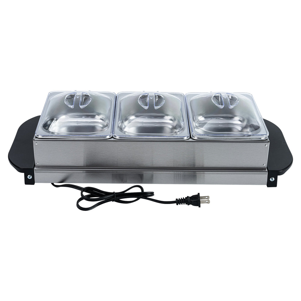Kitchen Tek Stainless Steel Buffet Server and Food Warmer - 120V, with (3) 1.5 Qt Buffet Pans - 1 count box