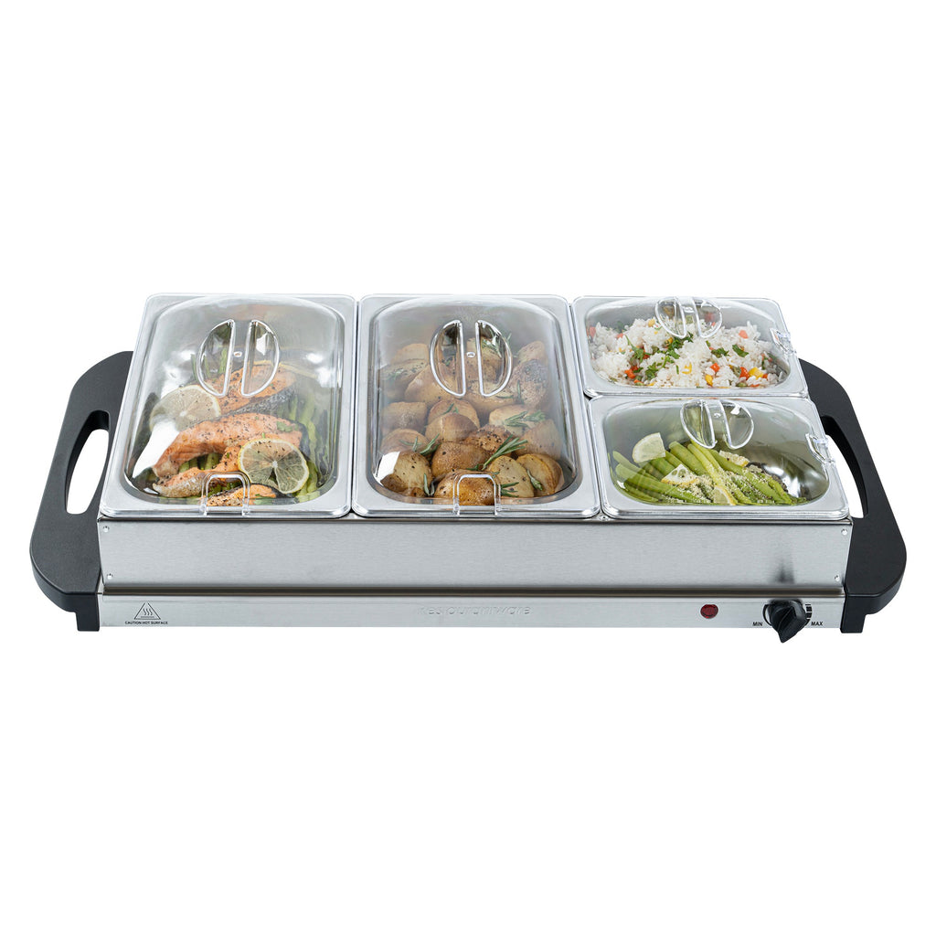 Kitchen Tek Stainless Steel Buffet Server and Food Warmer - 120V, with (2) 1 Qt and (2) 2.5 Qt Buffet Pans - 1 count box