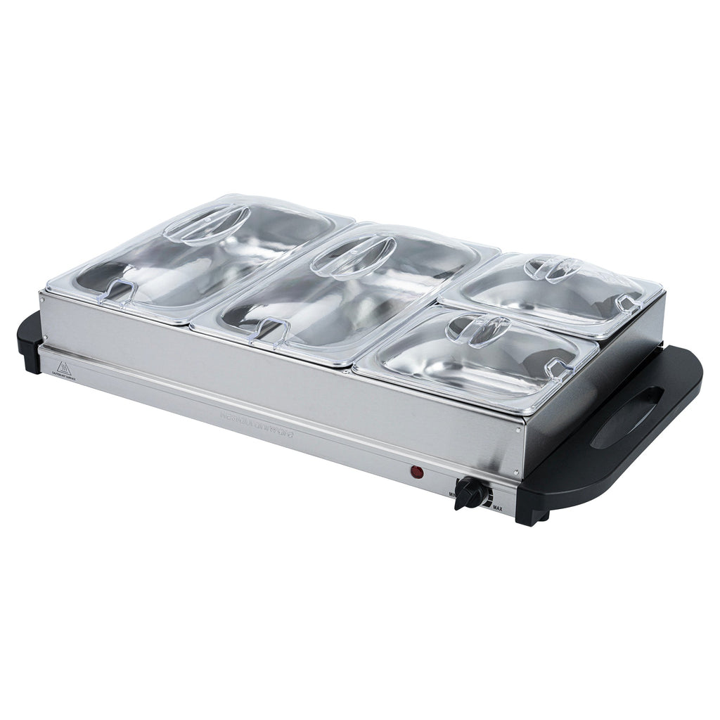Kitchen Tek Stainless Steel Buffet Server and Food Warmer - 120V, with (2) 1 Qt and (2) 2.5 Qt Buffet Pans - 1 count box