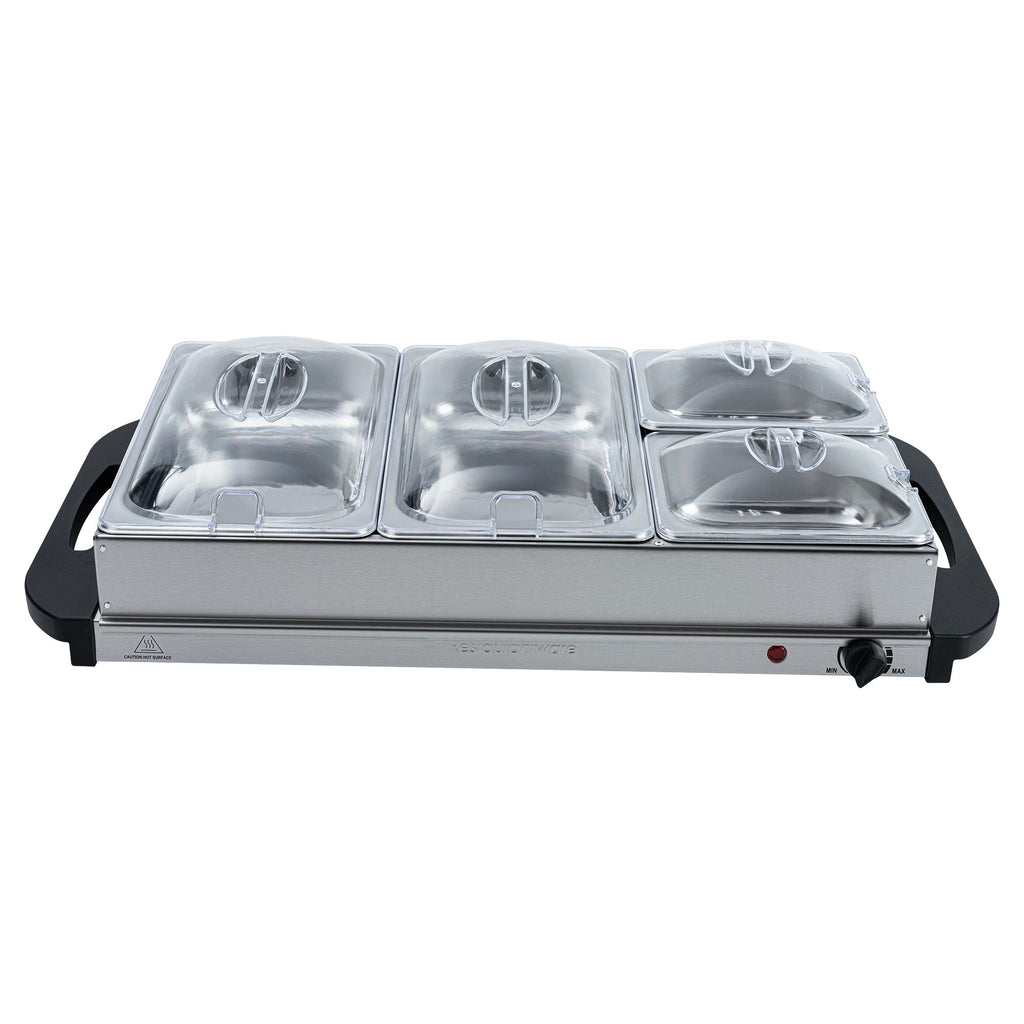 Kitchen Tek Stainless Steel Buffet Server and Food Warmer - 120V, with (2) 1 Qt and (2) 2.5 Qt Buffet Pans - 1 count box