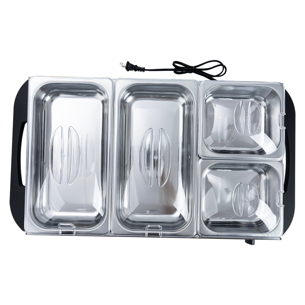 Kitchen Tek Stainless Steel Buffet Server and Food Warmer - 120V, with (2) 1 Qt and (2) 2.5 Qt Buffet Pans - 1 count box