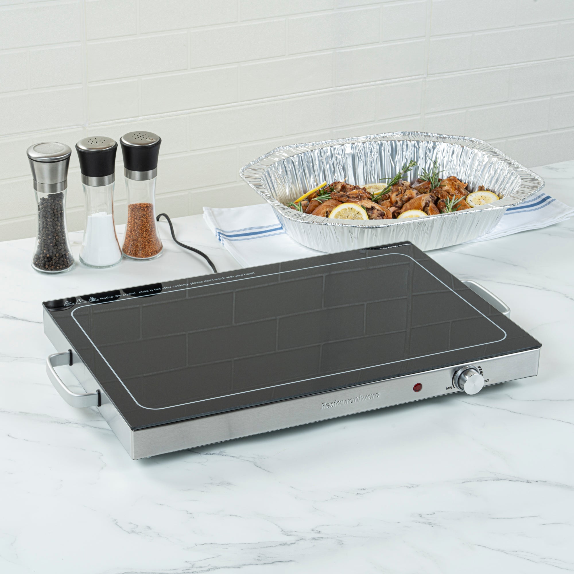 Kitchen Tek Stainless Steel Warming Tray - 120V, with Adjustable Temperature Control - 24 3/4" x 15" - 1 count box