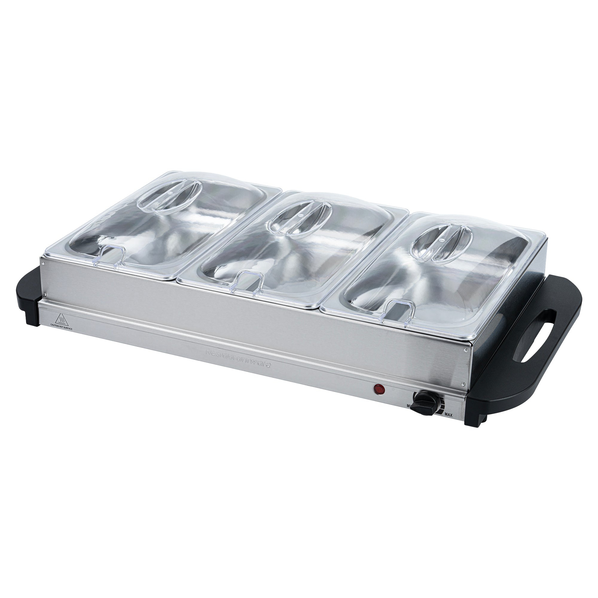 Kitchen Tek Stainless Steel Buffet Server and Food Warmer - 120V, with (3) 2.5 Qt Buffet Pans - 1 count box