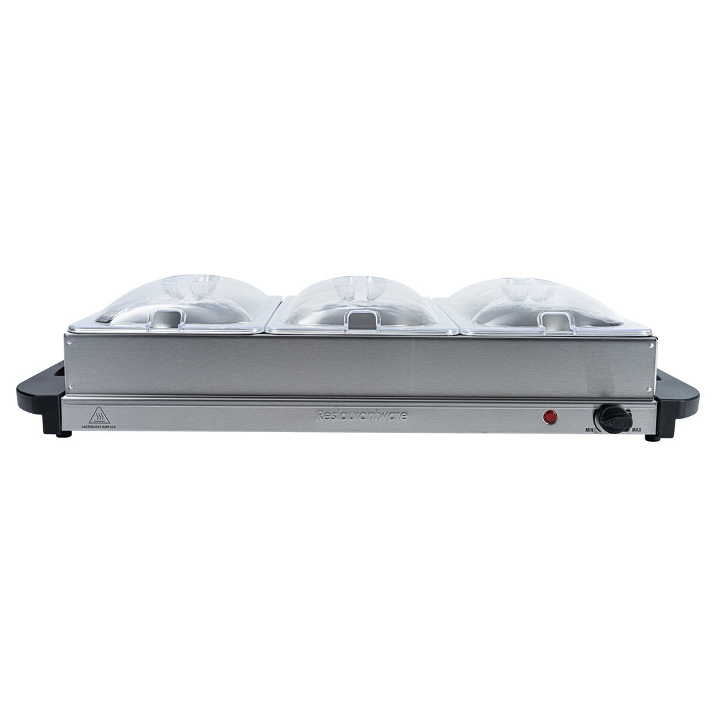 Kitchen Tek Stainless Steel Buffet Server and Food Warmer - 120V, with (3) 2.5 Qt Buffet Pans - 1 count box