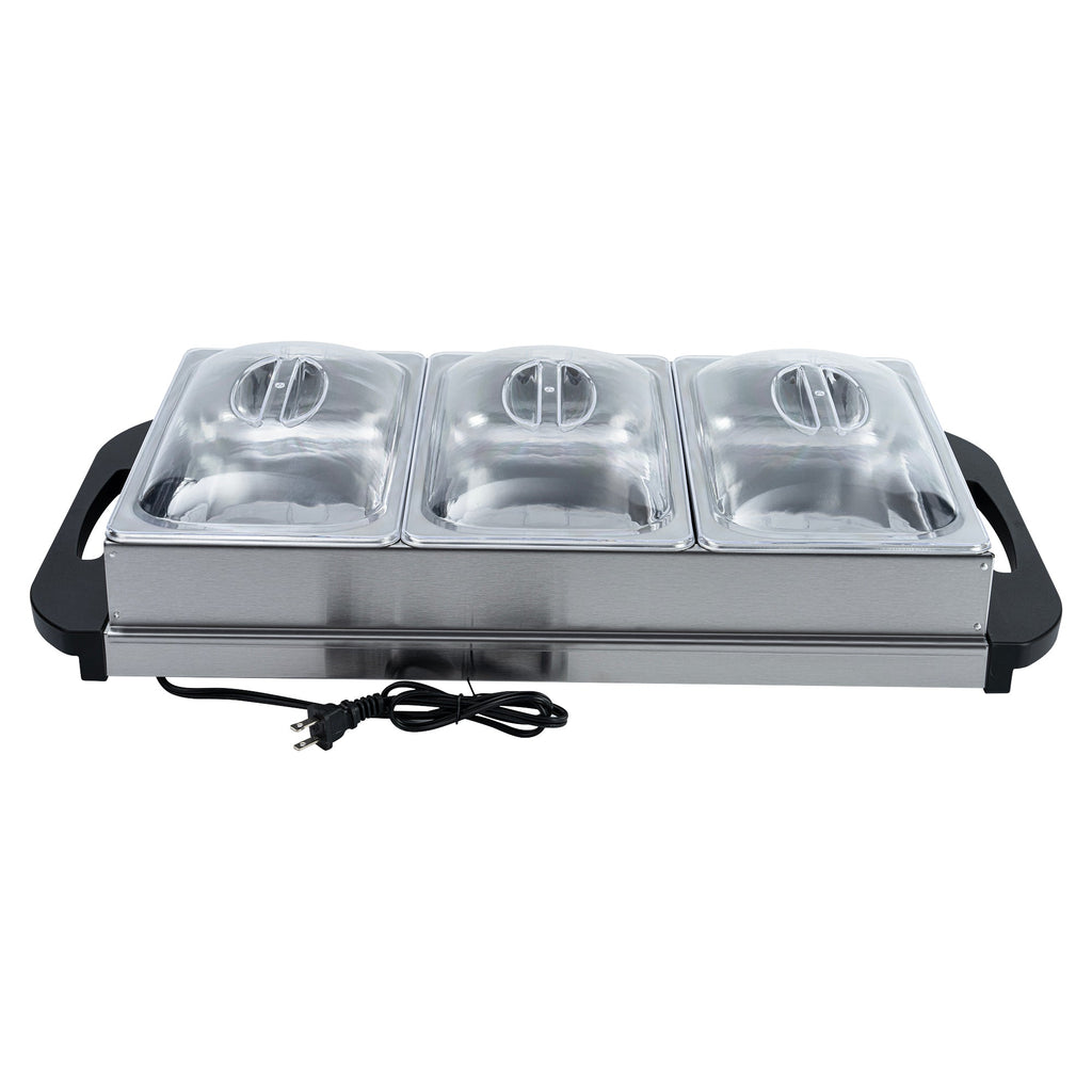 Kitchen Tek Stainless Steel Buffet Server and Food Warmer - 120V, with (3) 2.5 Qt Buffet Pans - 1 count box