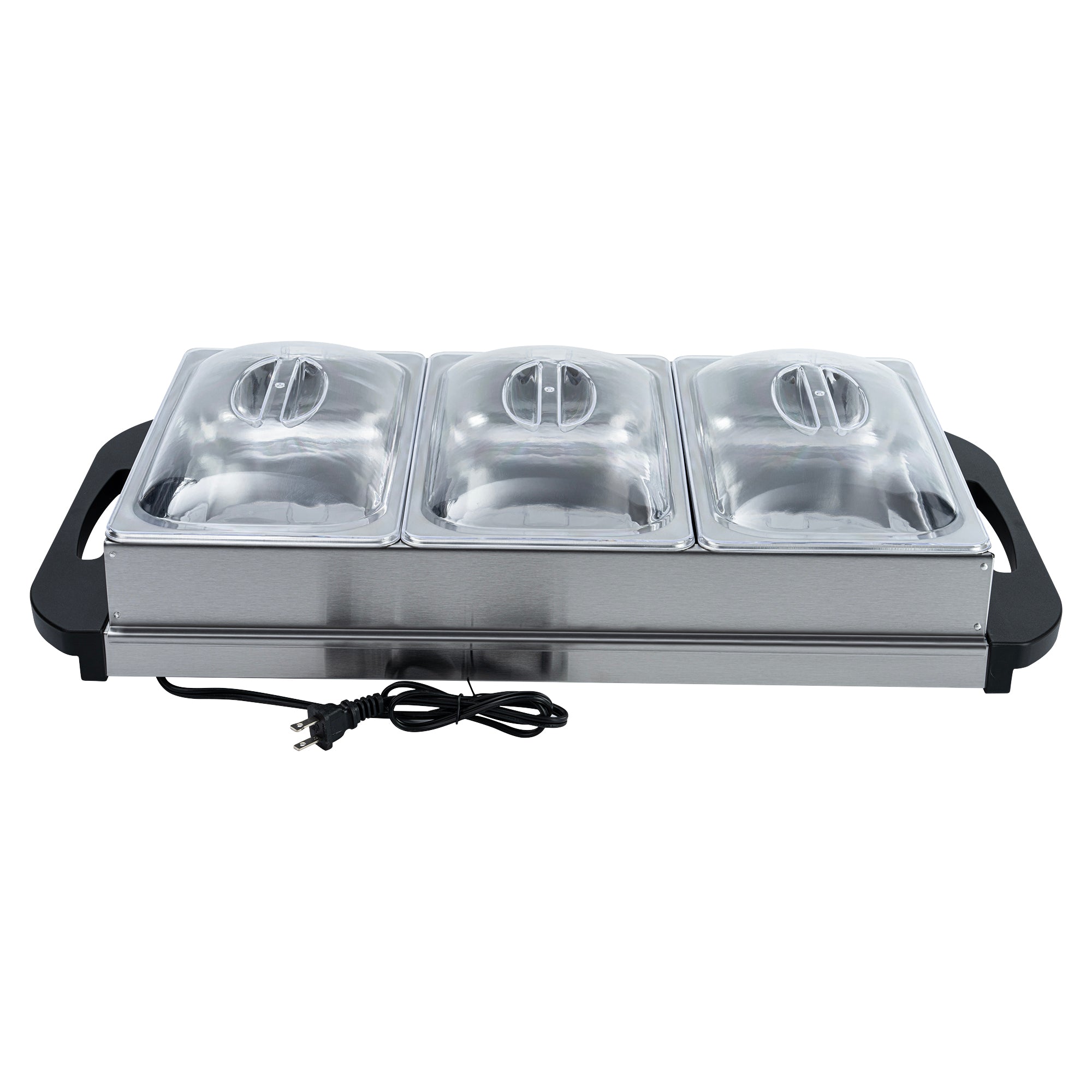 Kitchen Tek Stainless Steel Buffet Server and Food Warmer - 120V, with (3) 2.5 Qt Buffet Pans - 1 count box