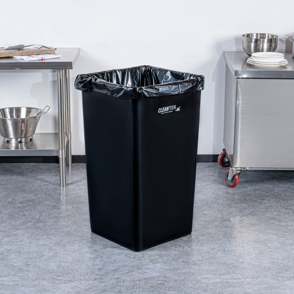 Clean Tek Professional 50 gal Square Black Plastic Trash Can - 19 1/2" x 19 1/2" x 34 1/4" - 1 count box