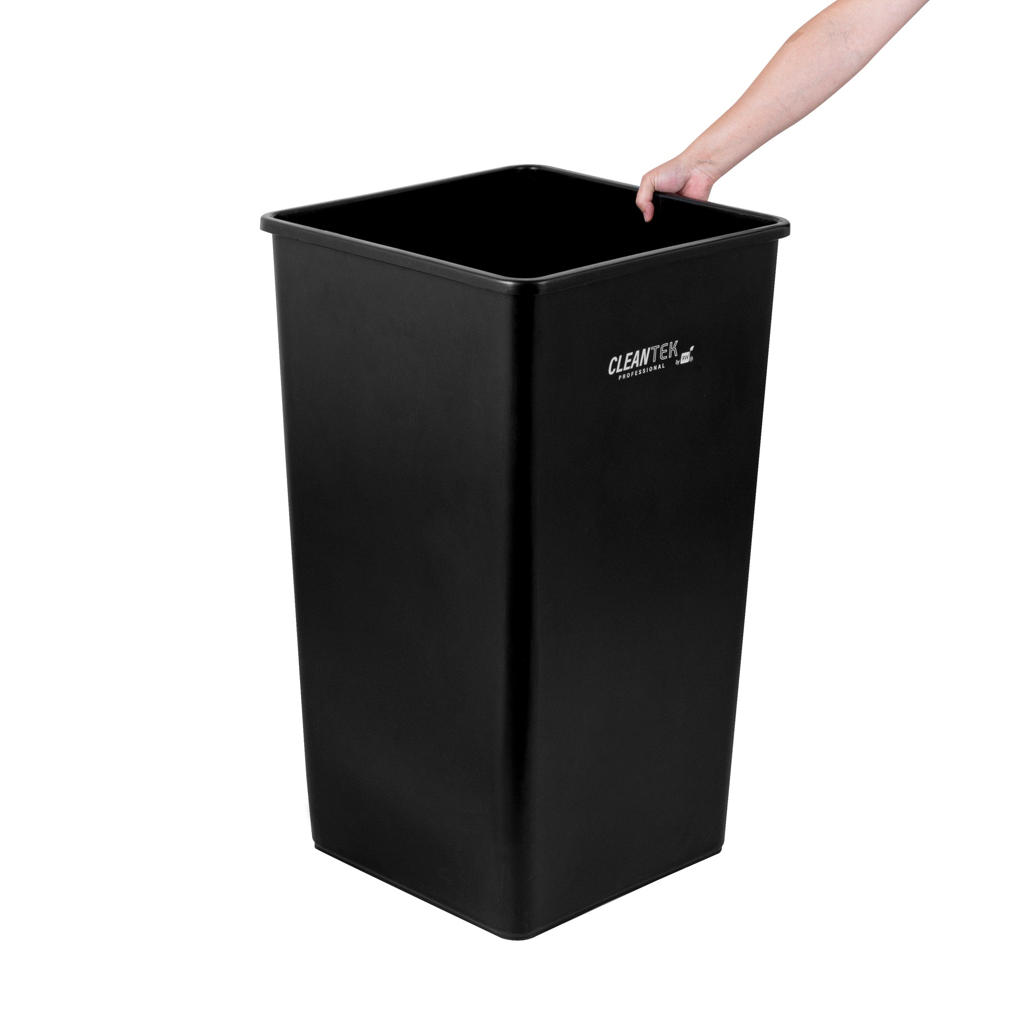 Clean Tek Professional 50 gal Square Black Plastic Trash Can - 19 1/2" x 19 1/2" x 34 1/4" - 1 count box