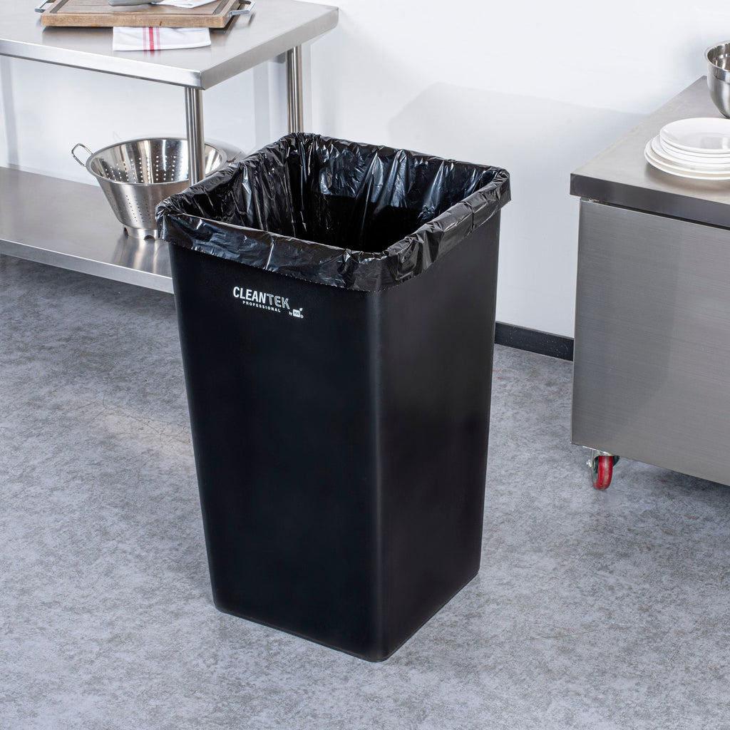 Clean Tek Professional 50 gal Square Black Plastic Trash Can - 19 1/2" x 19 1/2" x 34 1/4" - 1 count box