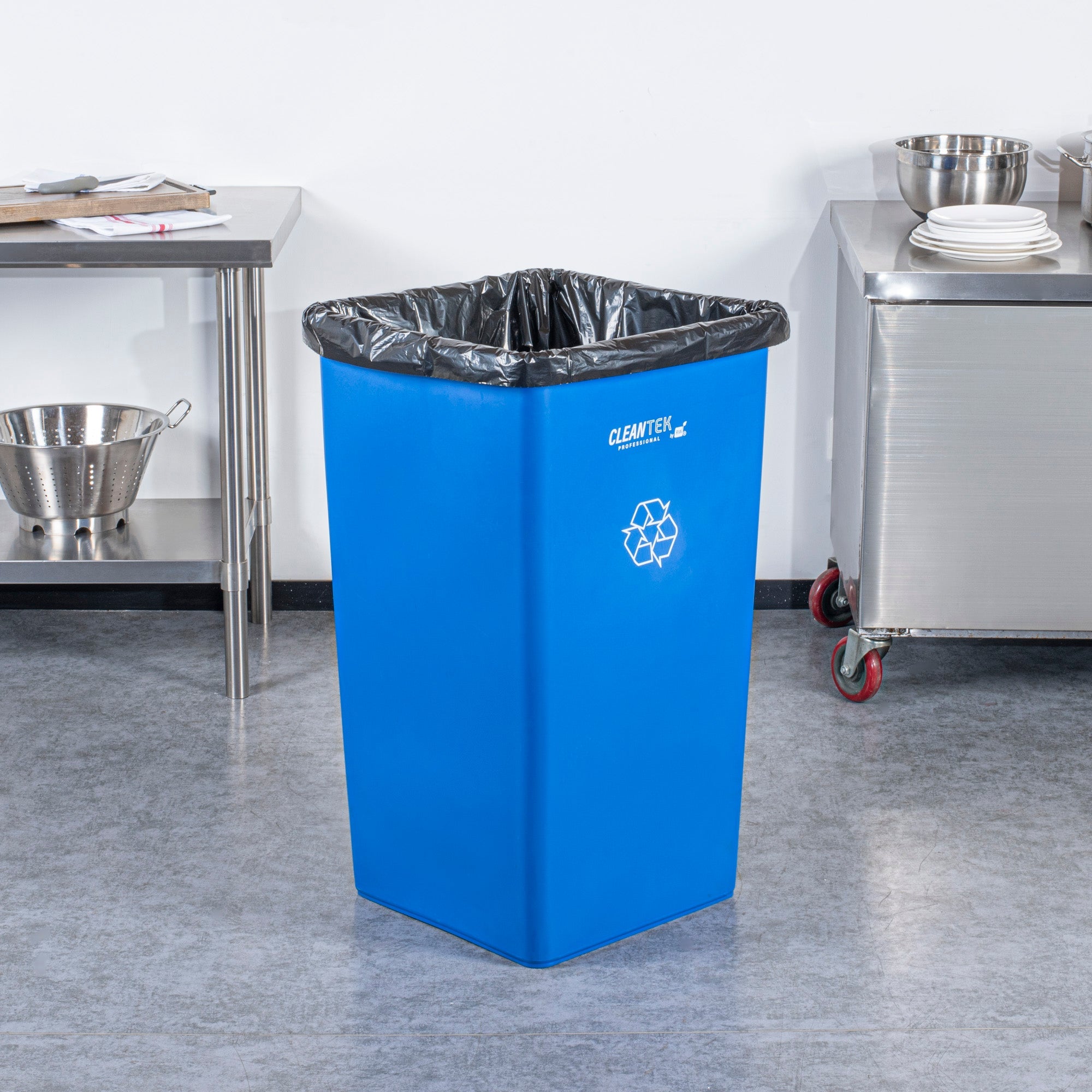 Clean Tek Professional 50 gal Square Blue Plastic Recycling Bin - 19 1/2" x 19 1/2" x 34 1/4" - 1 count box