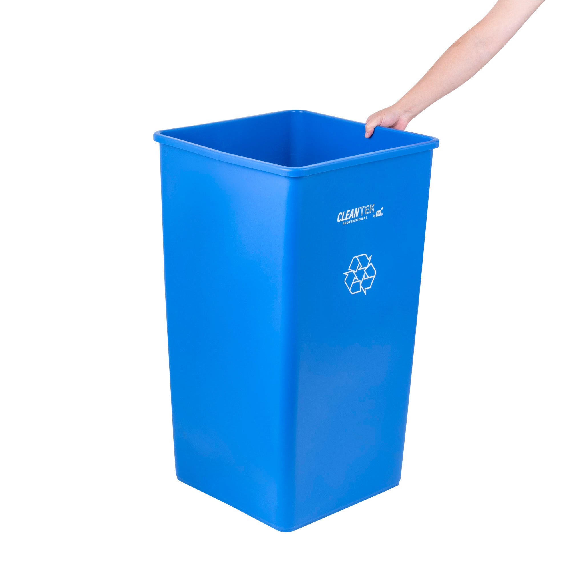 Clean Tek Professional 50 gal Square Blue Plastic Recycling Bin - 19 1/2" x 19 1/2" x 34 1/4" - 1 count box