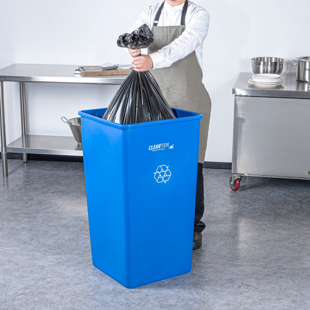 Clean Tek Professional 50 gal Square Blue Plastic Recycling Bin - 19 1/2" x 19 1/2" x 34 1/4" - 1 count box
