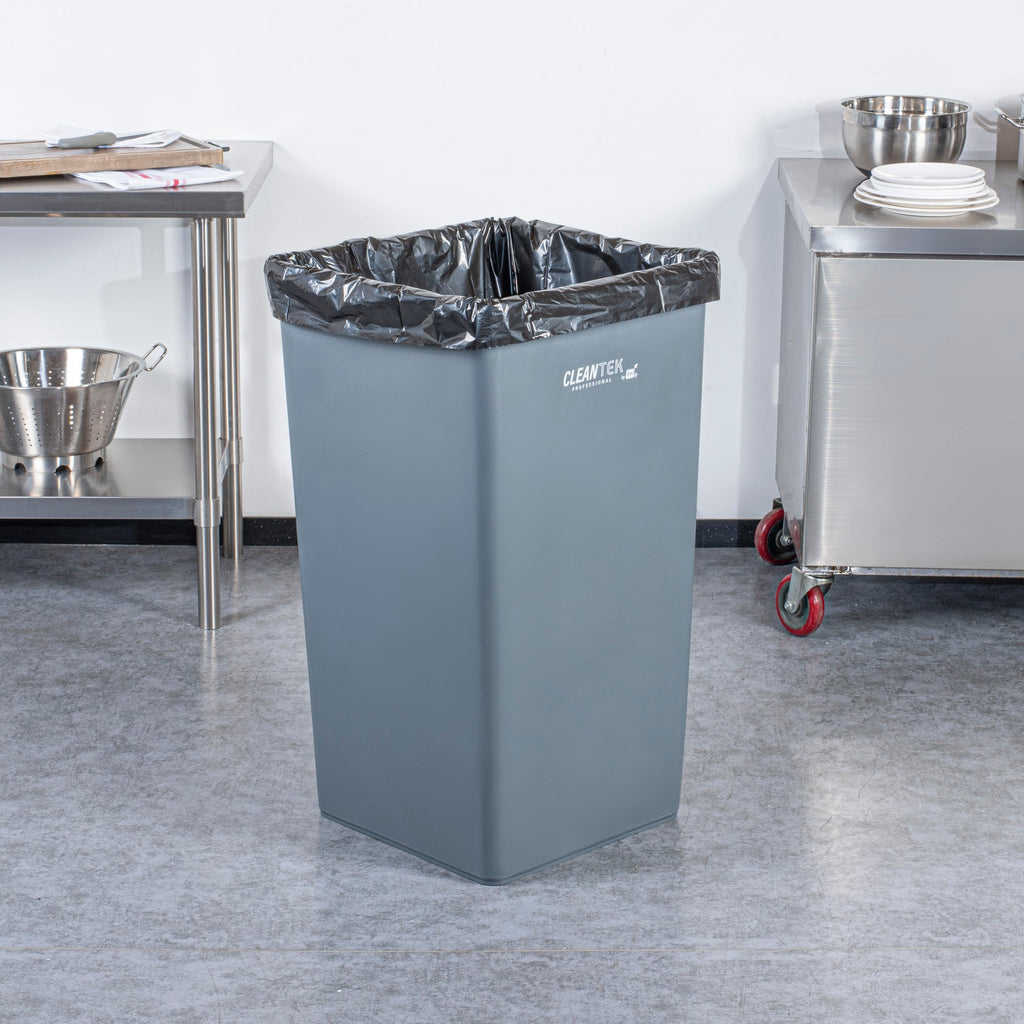 Clean Tek Professional 50 gal Square Gray Plastic Trash Can - 19 1/2" x 19 1/2" x 34 1/4" - 1 count box