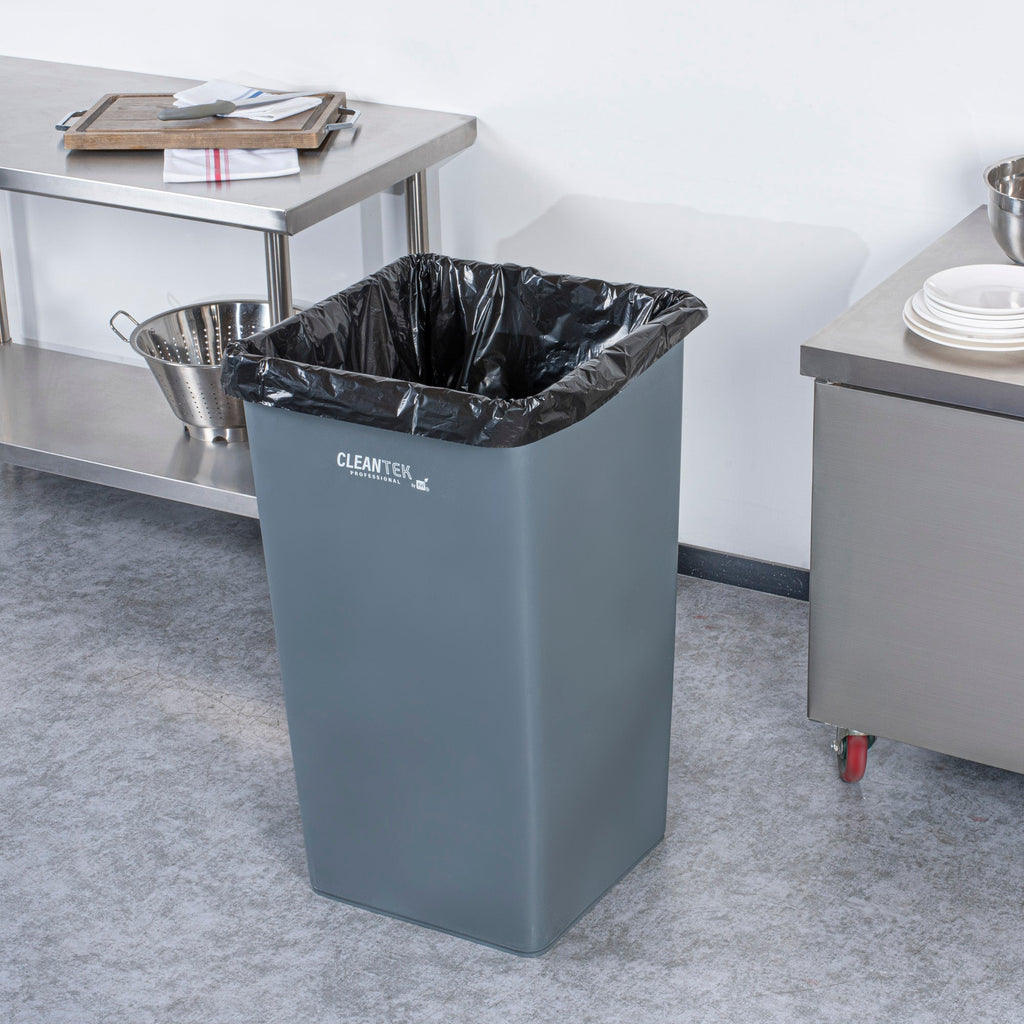 Clean Tek Professional 50 gal Square Gray Plastic Trash Can - 19 1/2" x 19 1/2" x 34 1/4" - 1 count box