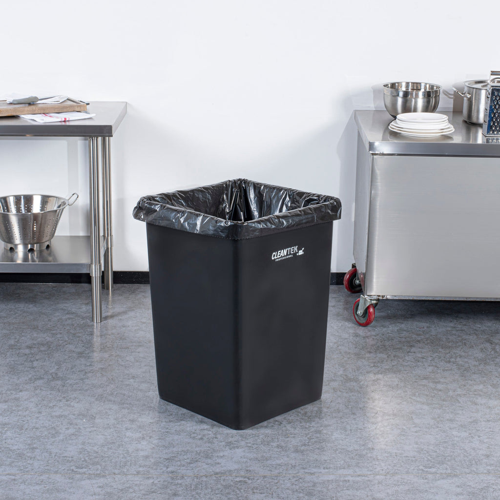 Clean Tek Professional 35 gal Square Black Plastic Trash Can - 19 1/2" x 19 1/2" x 27 3/4" - 1 count box