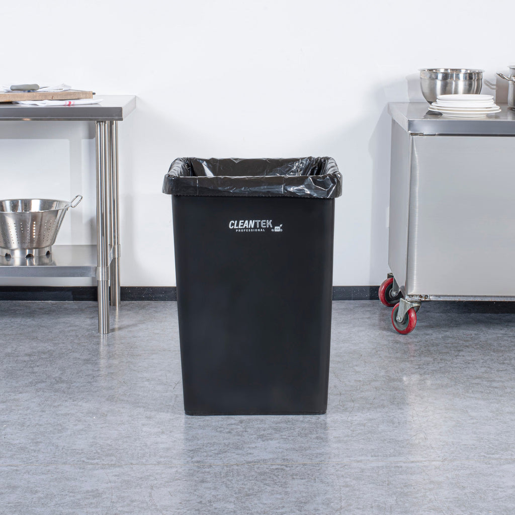 Clean Tek Professional 35 gal Square Black Plastic Trash Can - 19 1/2" x 19 1/2" x 27 3/4" - 1 count box
