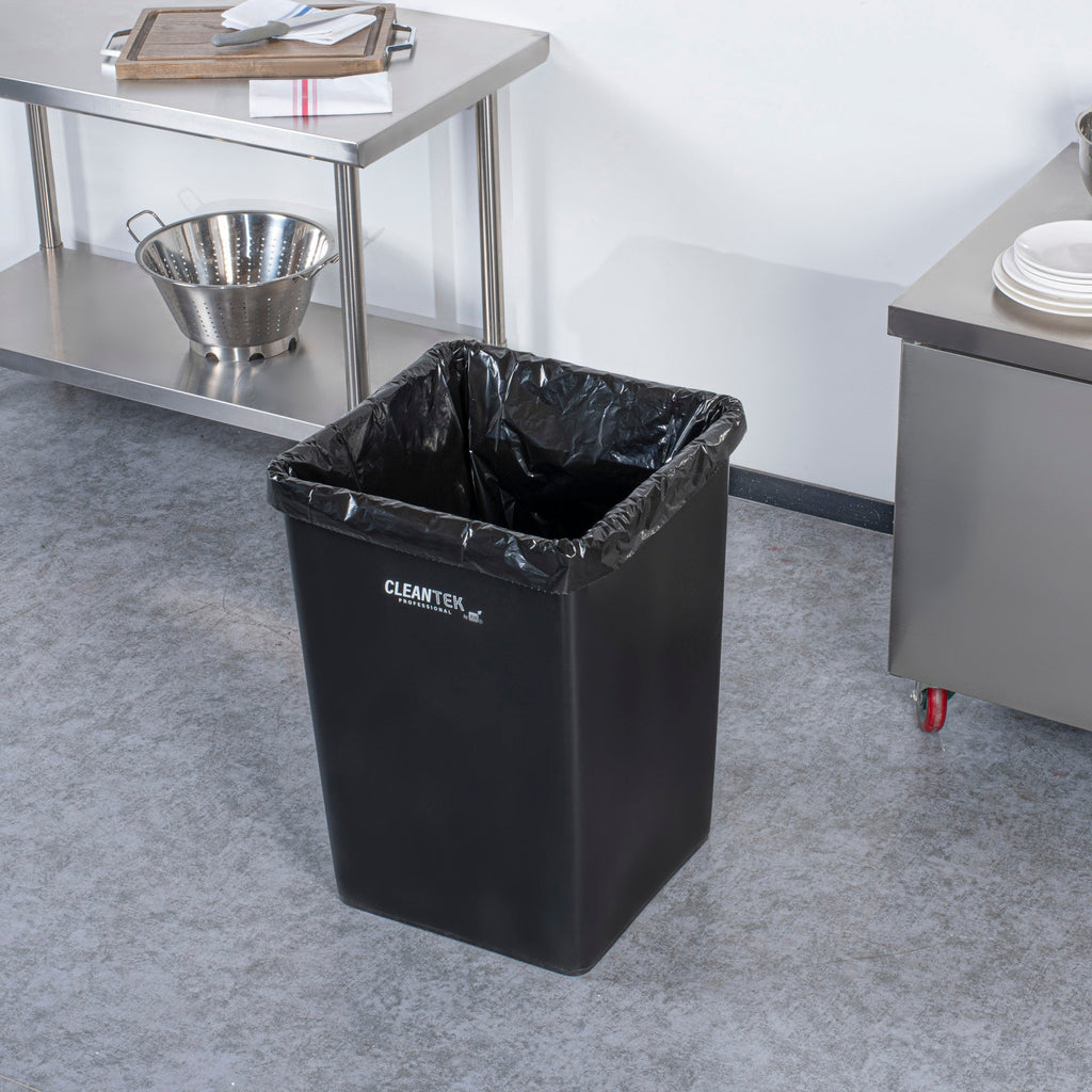Clean Tek Professional 35 gal Square Black Plastic Trash Can - 19 1/2" x 19 1/2" x 27 3/4" - 1 count box