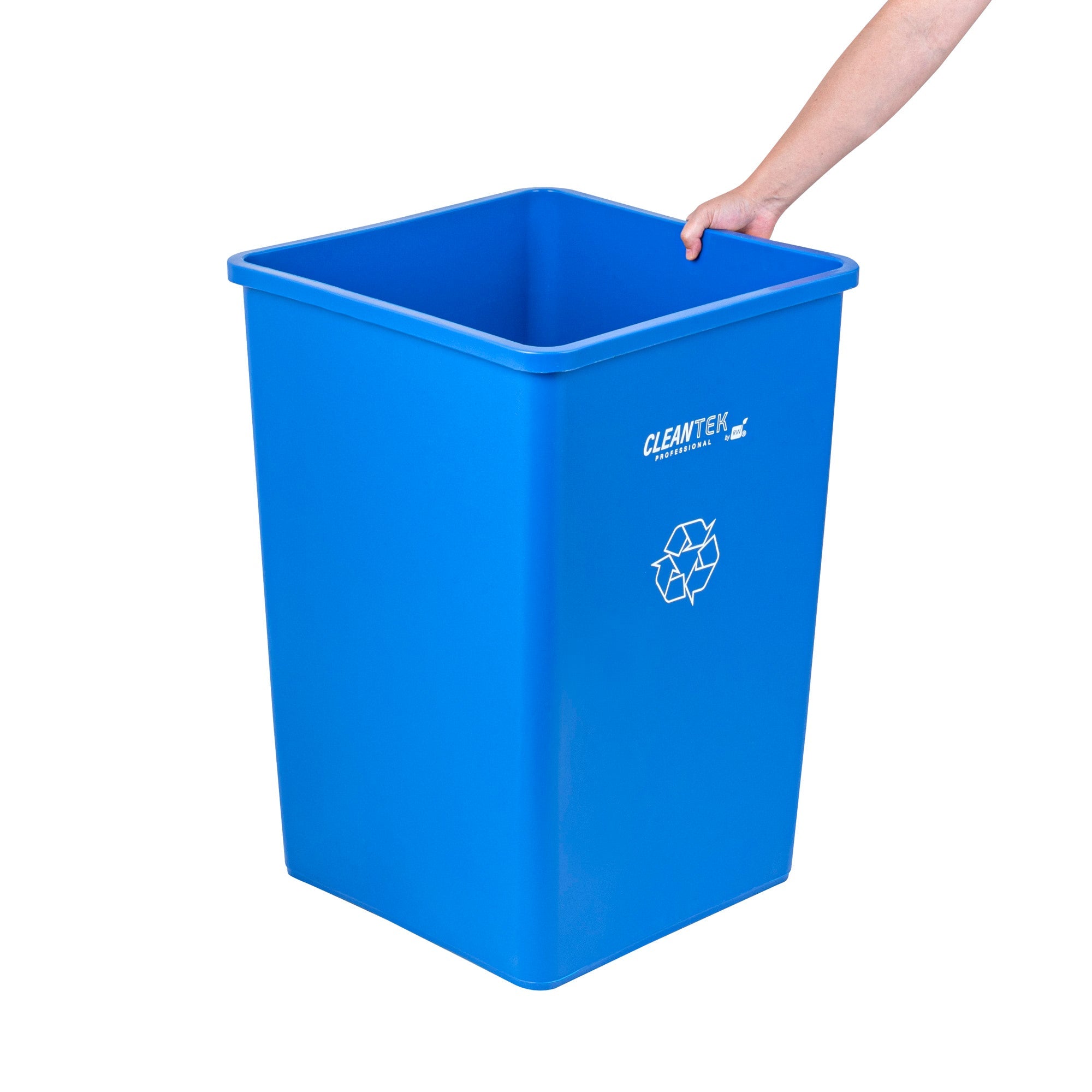 Clean Tek Professional 35 gal Square Blue Plastic Recycling Bin - 19 1/2" x 19 1/2" x 27 3/4" - 1 count box