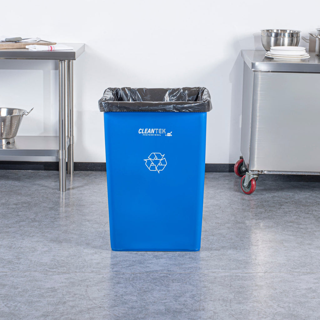Clean Tek Professional 35 gal Square Blue Plastic Recycling Bin - 19 1/2" x 19 1/2" x 27 3/4" - 1 count box