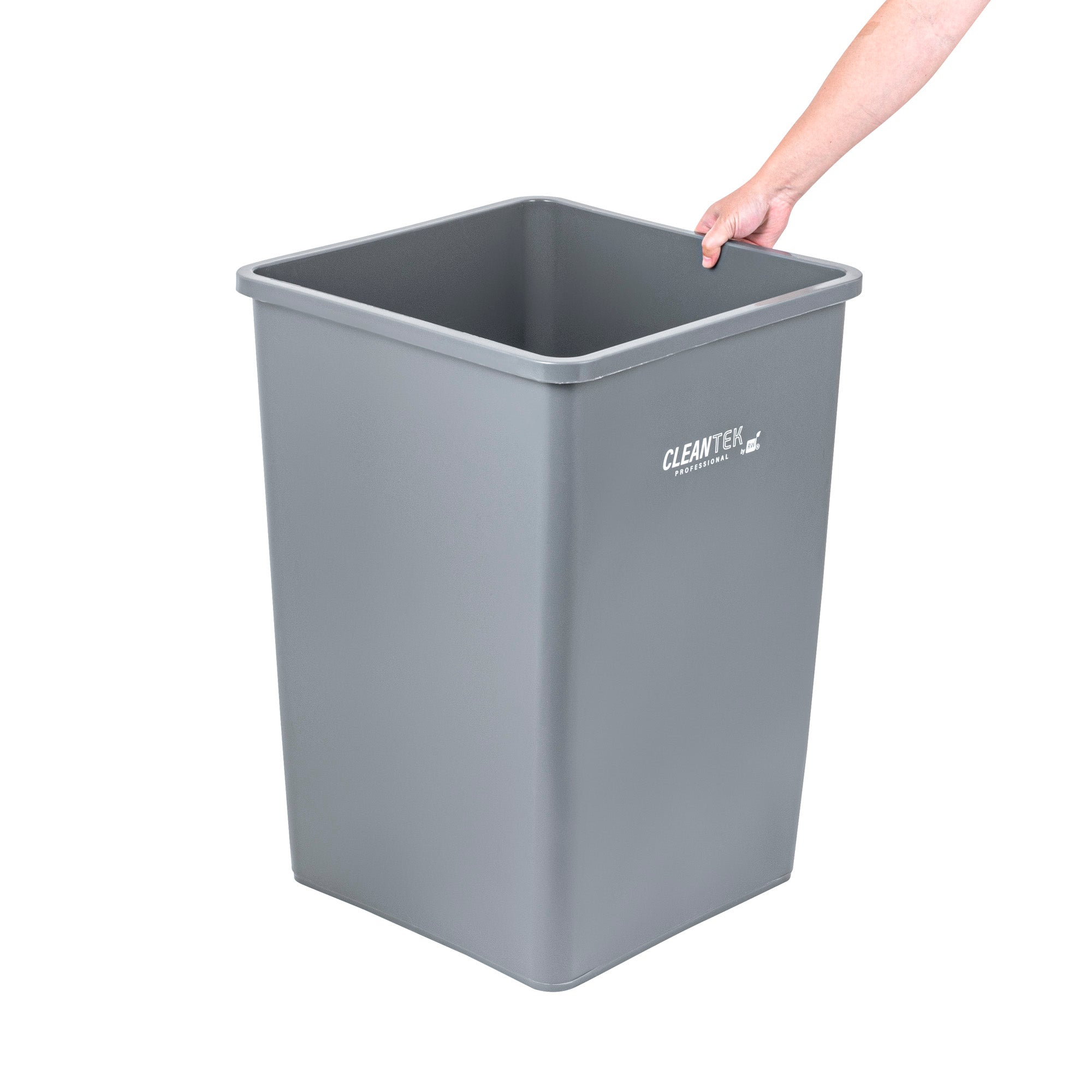 Clean Tek Professional 35 gal Square Gray Plastic Trash Can - 19 1/2" x 19 1/2" x 27 3/4" - 1 count box
