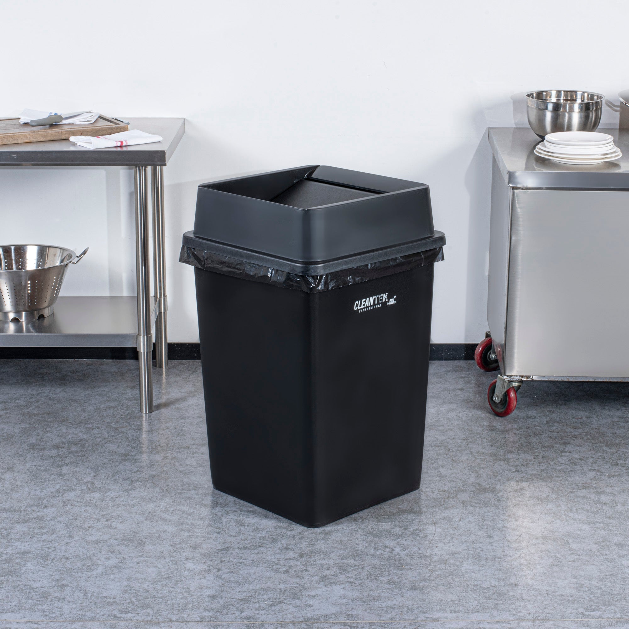 Clean Tek Professional Square Black Plastic Swing Lid - Fits 35 / 50 gal Square Trash Can - 1 count box