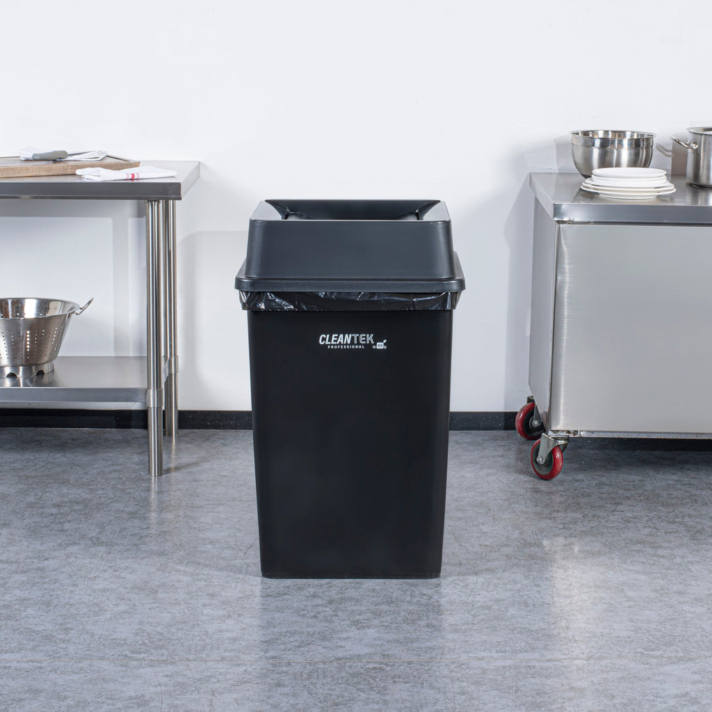 Clean Tek Professional Square Black Plastic Swing Lid - Fits 35 / 50 gal Square Trash Can - 1 count box