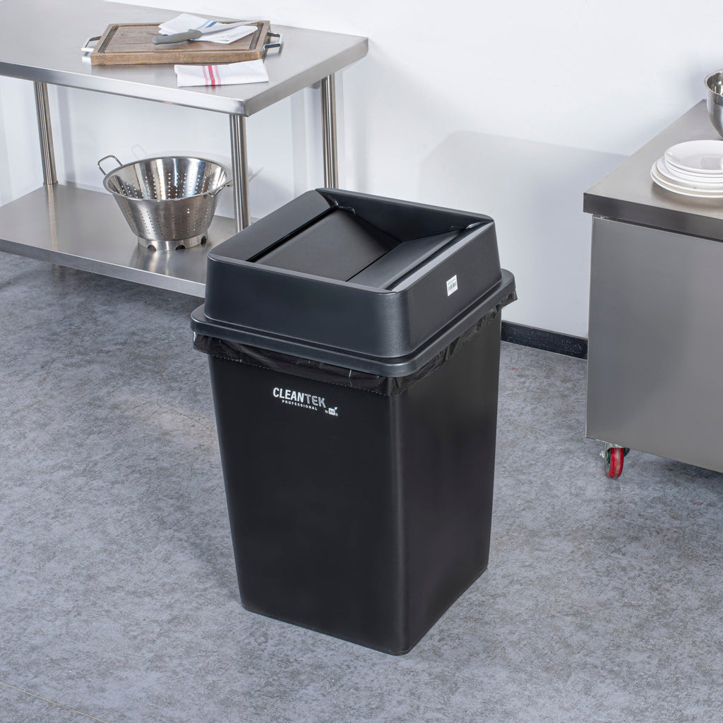 Clean Tek Professional Square Black Plastic Swing Lid - Fits 35 / 50 gal Square Trash Can - 1 count box