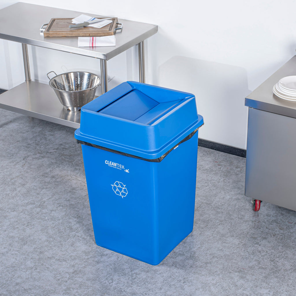 Clean Tek Professional Square Blue Plastic Swing Lid - Fits 35 / 50 gal Square Recycling Bin - 1 count box