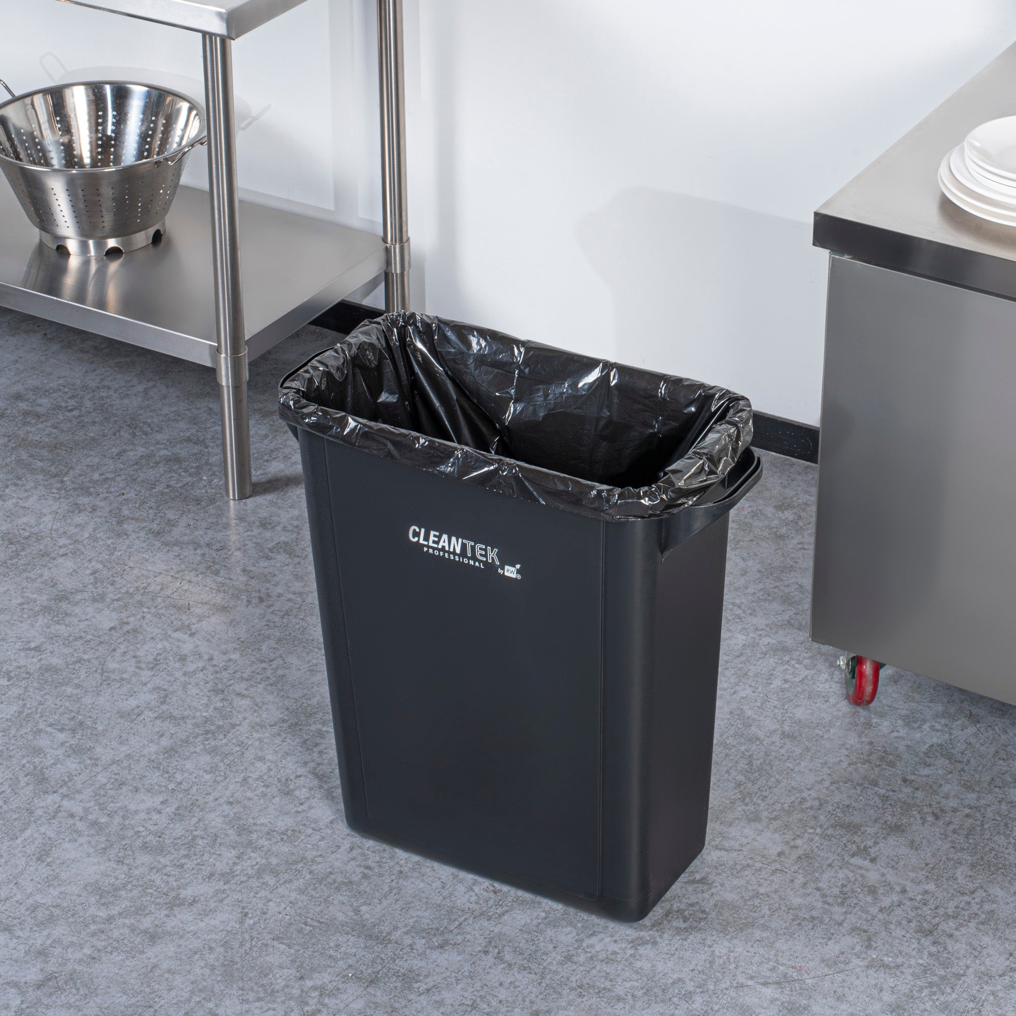 Clean Tek Professional 15 gal Rectangle Black Plastic Slim Trash Can - with Handles - 24" x 10 3/4" x 24 3/4" - 1 count box