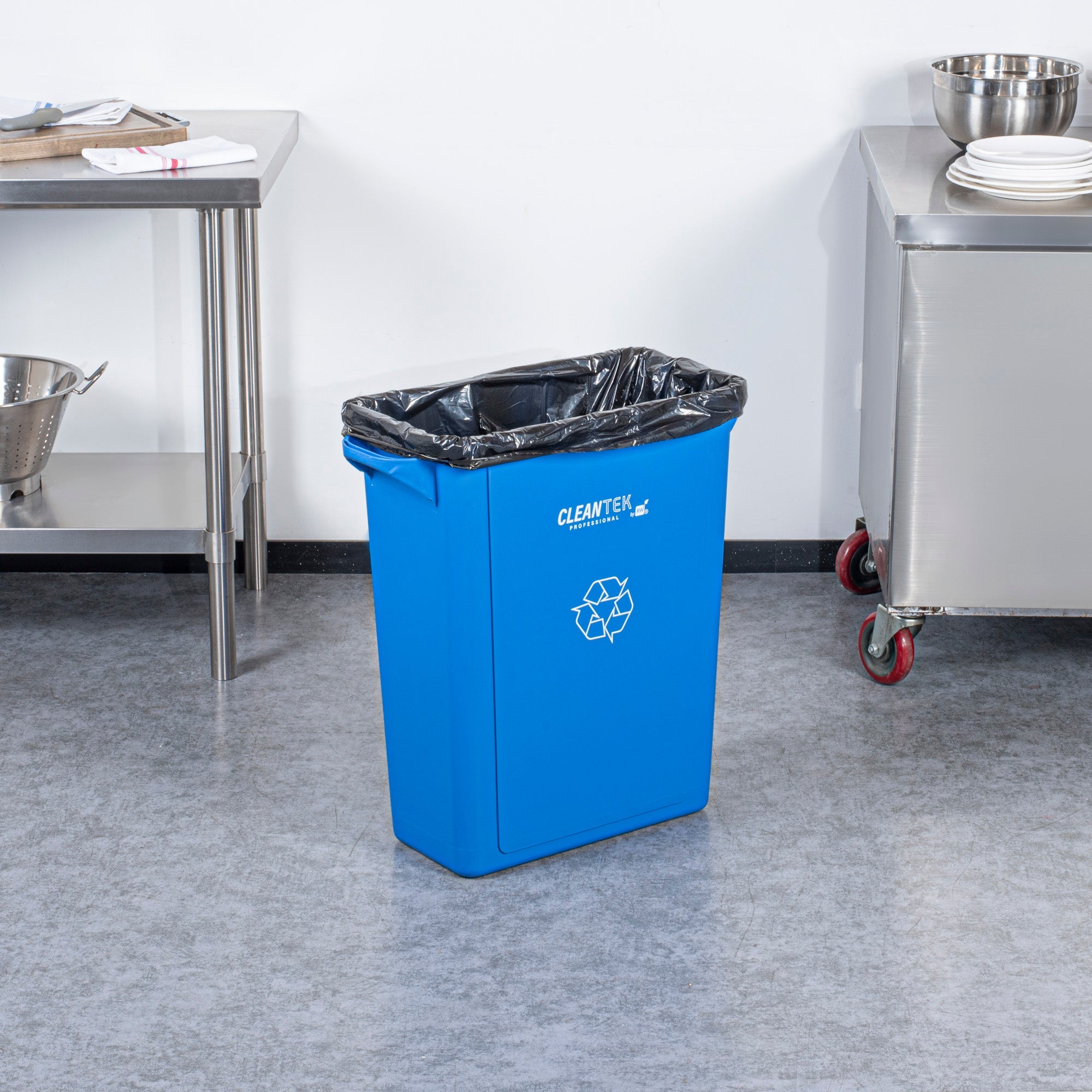 Clean Tek Professional 15 gal Rectangle Blue Plastic Slim Recycling Bin - with Handles - 24" x 10 3/4" x 24 3/4" - 1 count box