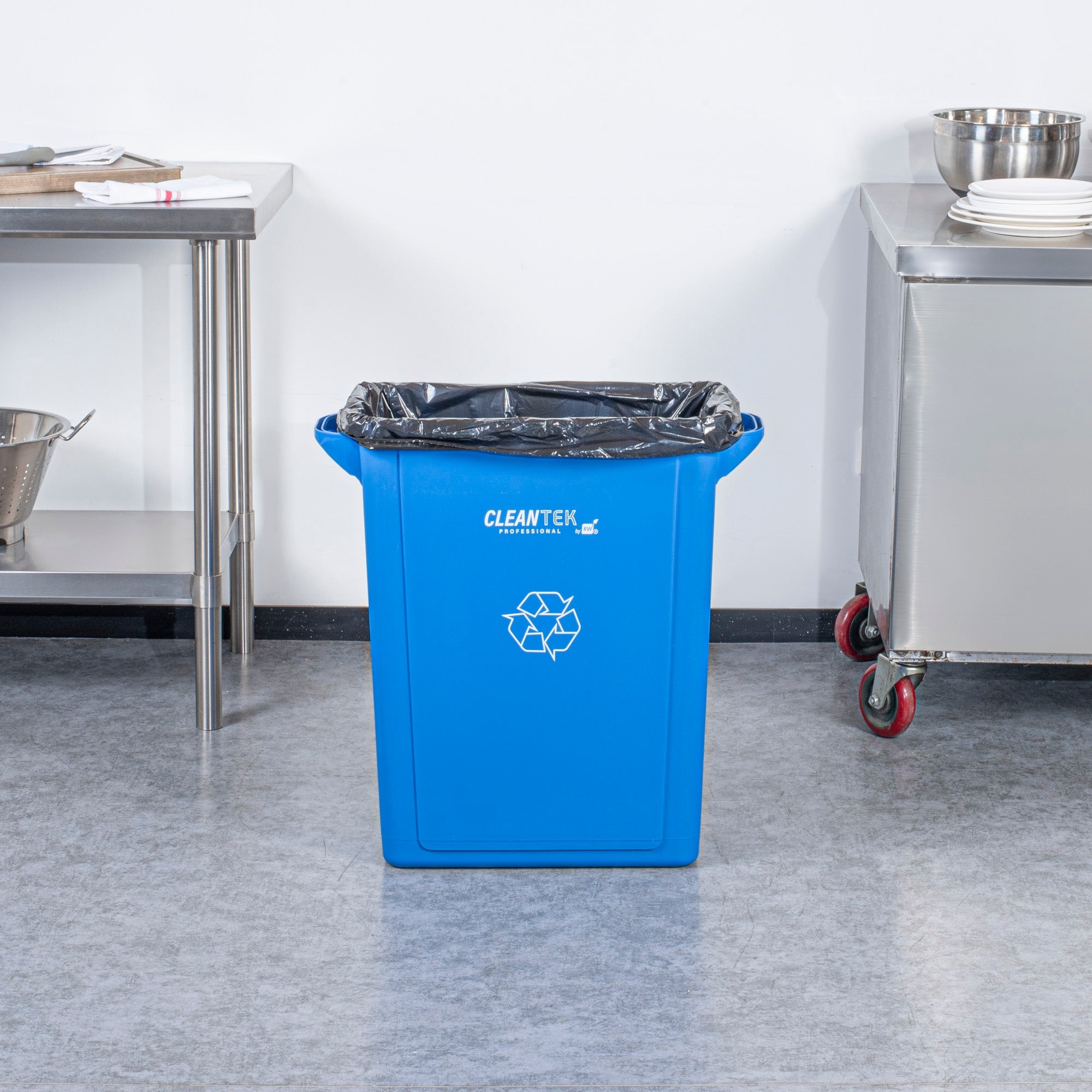 Clean Tek Professional 15 gal Rectangle Blue Plastic Slim Recycling Bin - with Handles - 24" x 10 3/4" x 24 3/4" - 1 count box