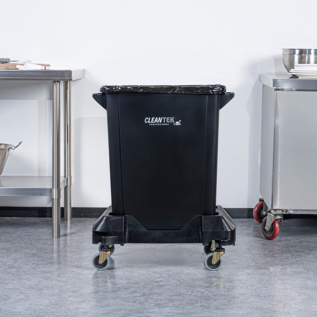 Clean Tek Professional Black Trainable Dolly - Fits 15 / 23 gal Slim Trash Can - 1 count box
